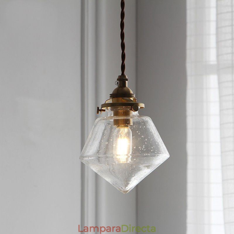 Lámpara colgante de cristal con forma de diamante de 1 luz, accesorio de iluminación de cristal con burbujas
