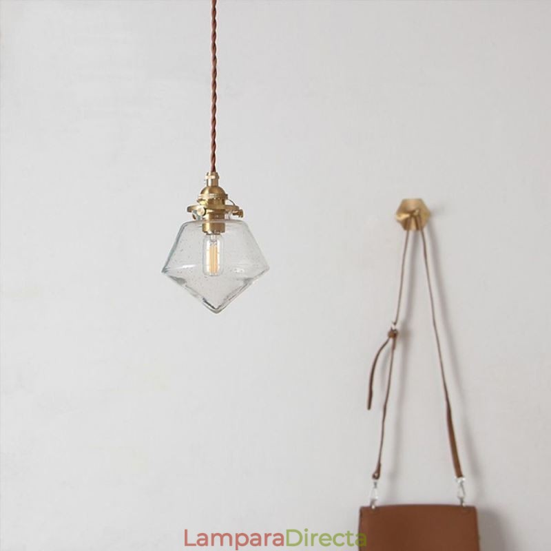 Lámpara colgante de cristal con forma de diamante de 1 luz, accesorio de iluminación de cristal con burbujas