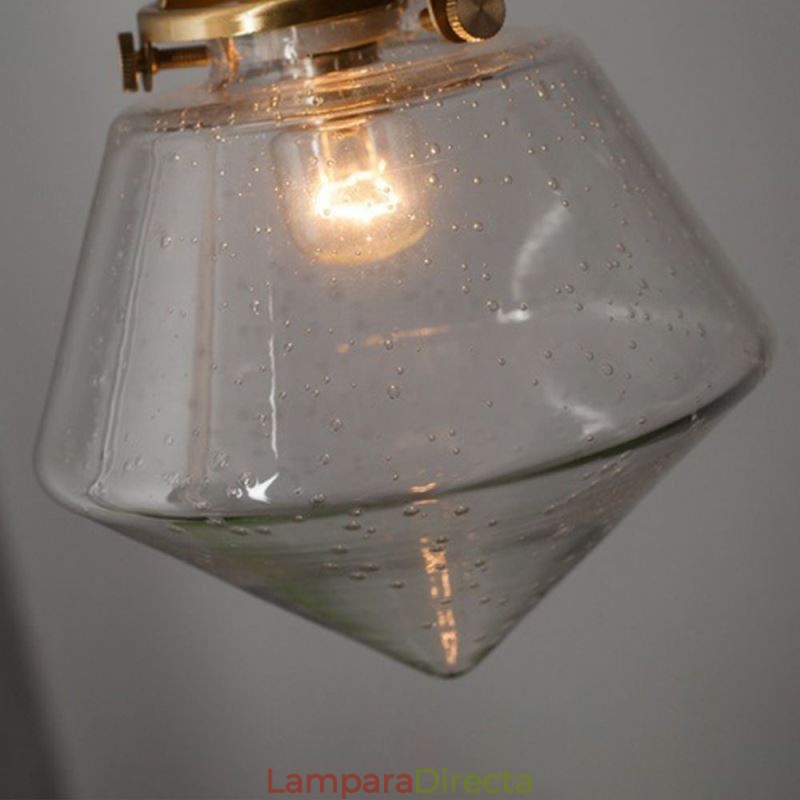 Lámpara colgante de cristal con forma de diamante de 1 luz, accesorio de iluminación de cristal con burbujas