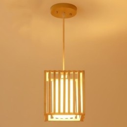 Lámpara colgante minimalista con forma de jaula de madera