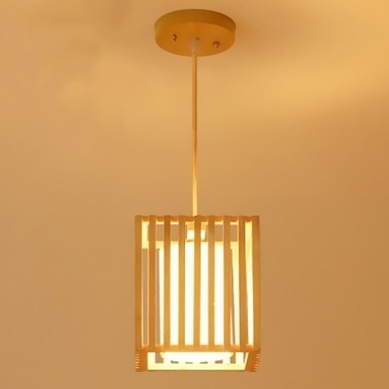 Lámpara colgante minimalista con forma de jaula de madera