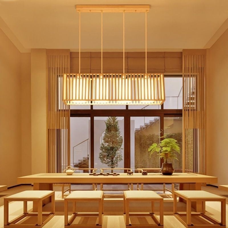 Lámpara colgante minimalista con forma de jaula de madera
