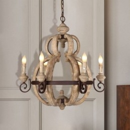 Lámpara colgante de madera, luz de techo retro nórdica