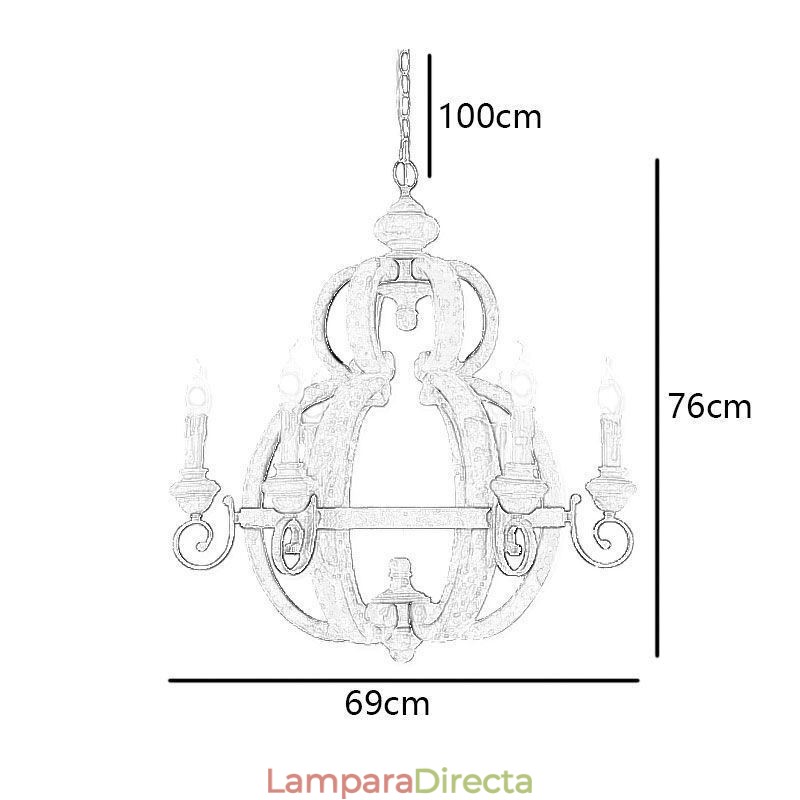 Lámpara colgante de madera, luz de techo retro nórdica