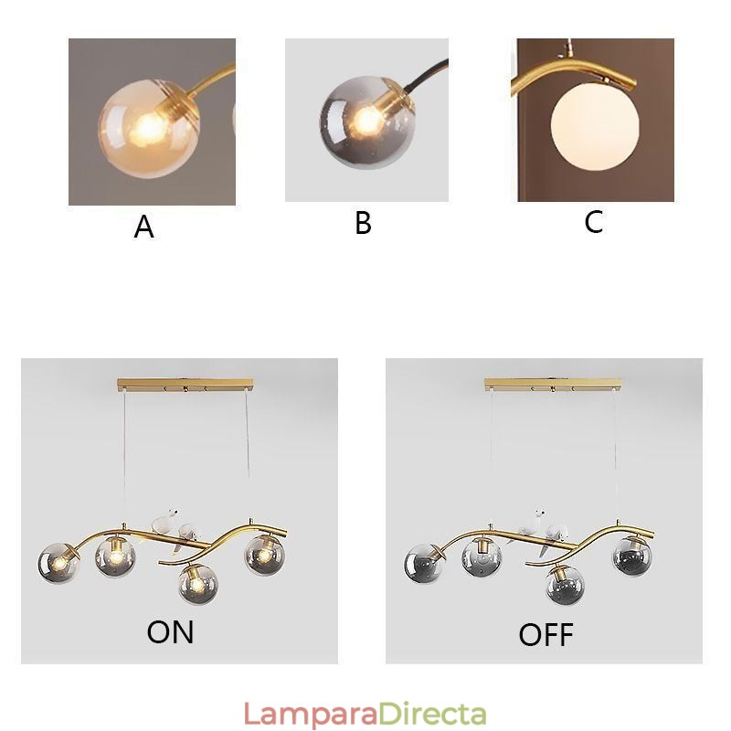 Lámpara colgante de rama minimalista moderna, 4 lámparas, luz decorativa