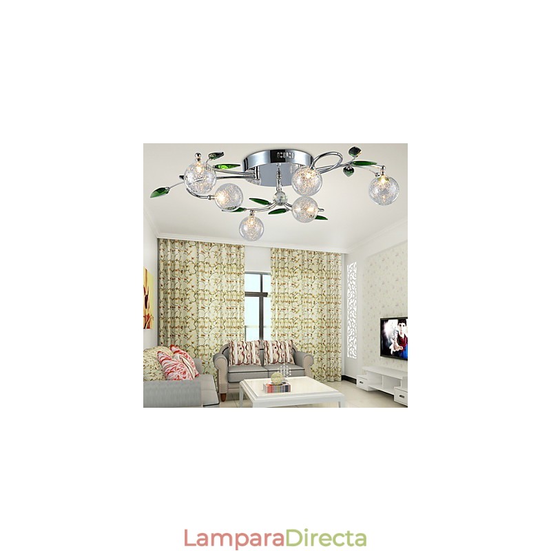Lámpara de araña de 6 luces estilo campestre de aluminio y vidrio cromado