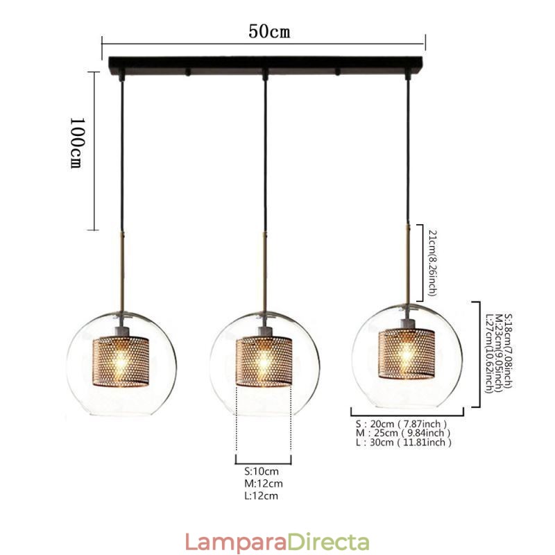 Lámpara colgante minimalista de cristal con 3 luces, lámpara de techo tipo isla