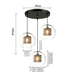 Lámpara colgante minimalista de cristal con 3 luces, lámpara de techo tipo isla