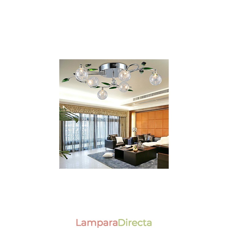 Lámpara de araña de 6 luces estilo campestre de aluminio y vidrio cromado