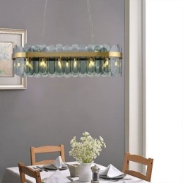 Lámpara colgante de cristal minimalista, lámpara de techo rectangular de color único, isla