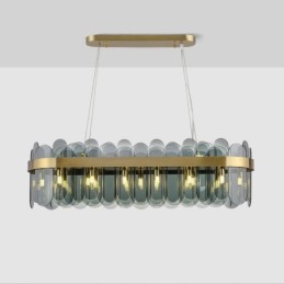 Lámpara colgante de cristal minimalista, lámpara de techo rectangular de color único, isla