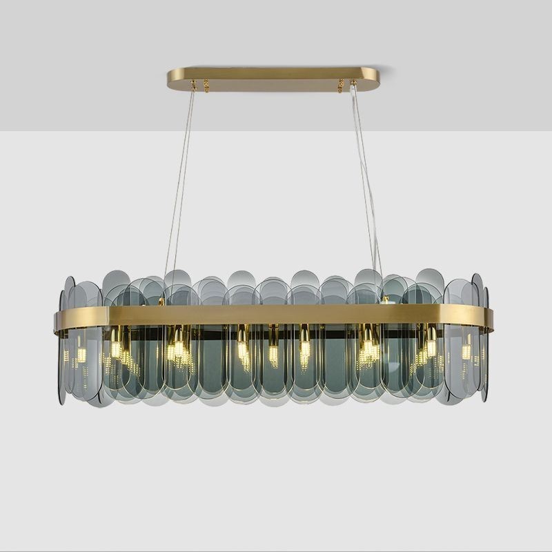 Lámpara colgante de cristal minimalista, lámpara de techo rectangular de color único, isla