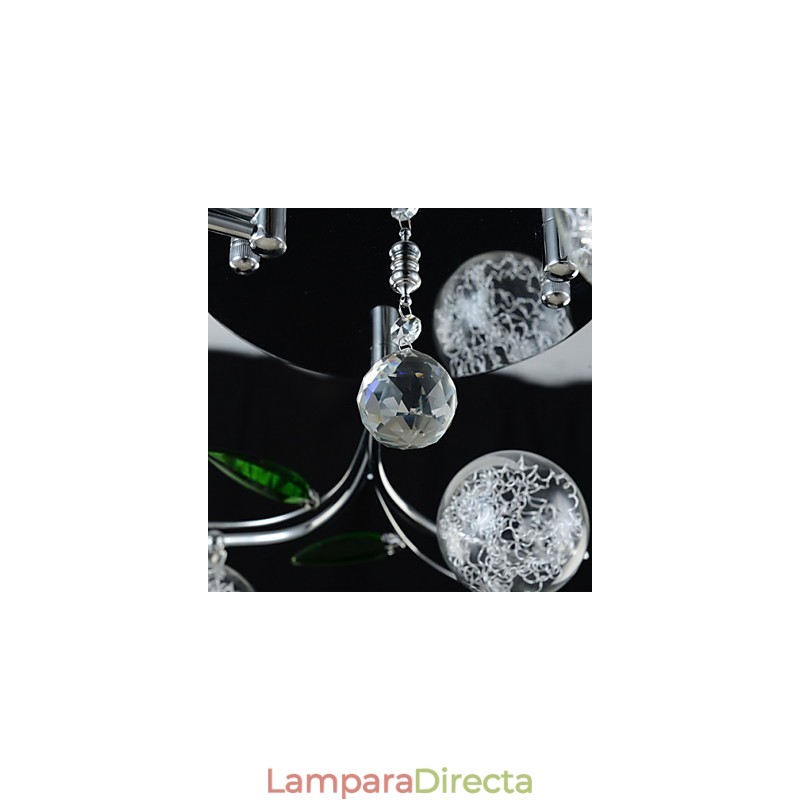 Lámpara de araña de 6 luces estilo campestre de aluminio y vidrio cromado