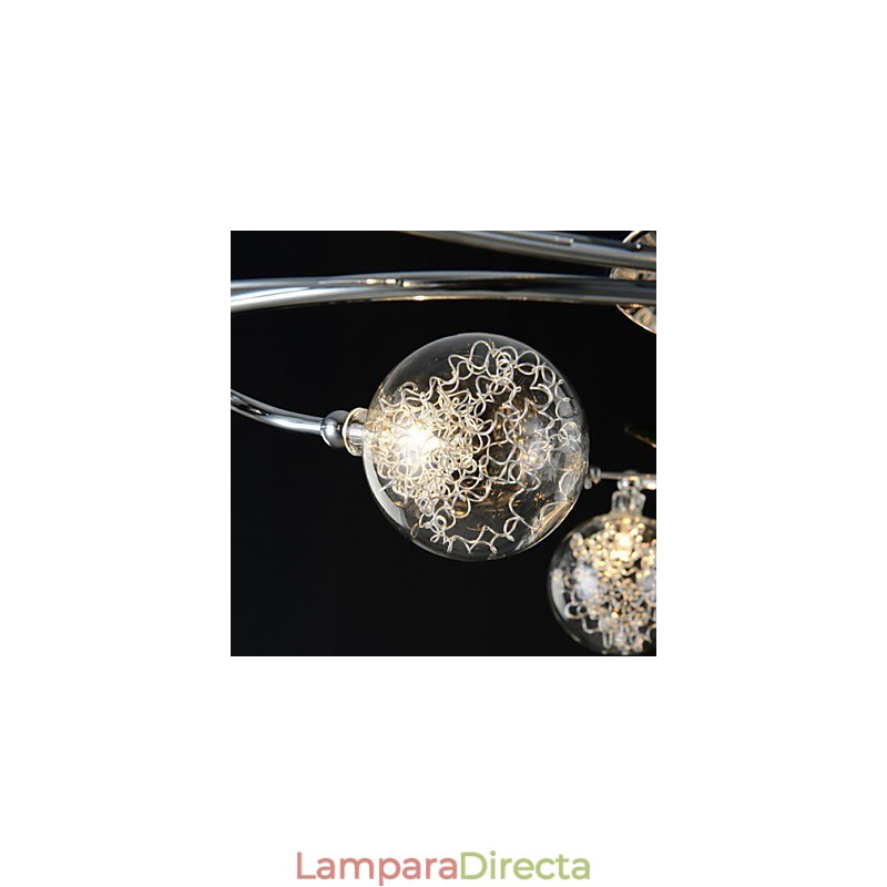 Lámpara de araña de 6 luces estilo campestre de aluminio y vidrio cromado