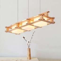 Lámpara colgante creativa de 3 luces de roble, lámpara de techo decorativa de madera para cafetería