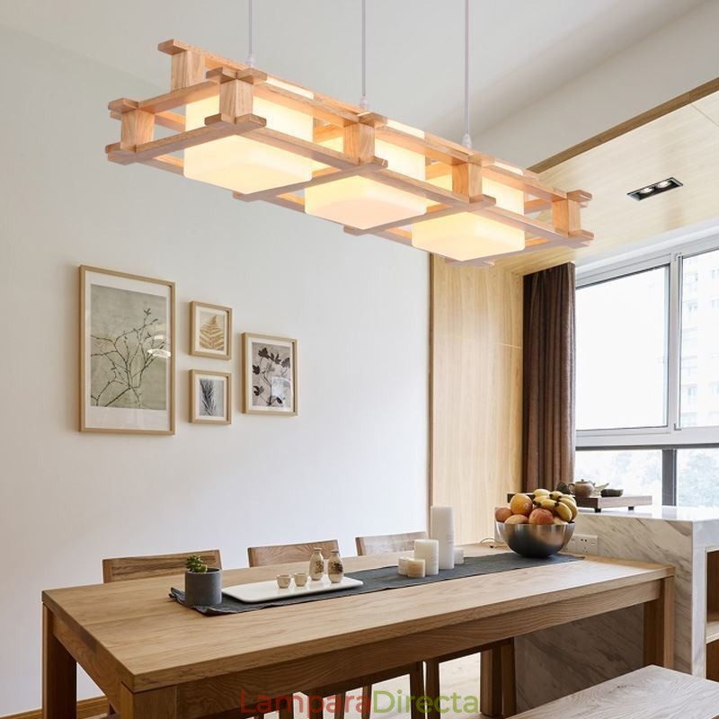 Lámpara colgante creativa de 3 luces de roble, lámpara de techo decorativa de madera para cafetería