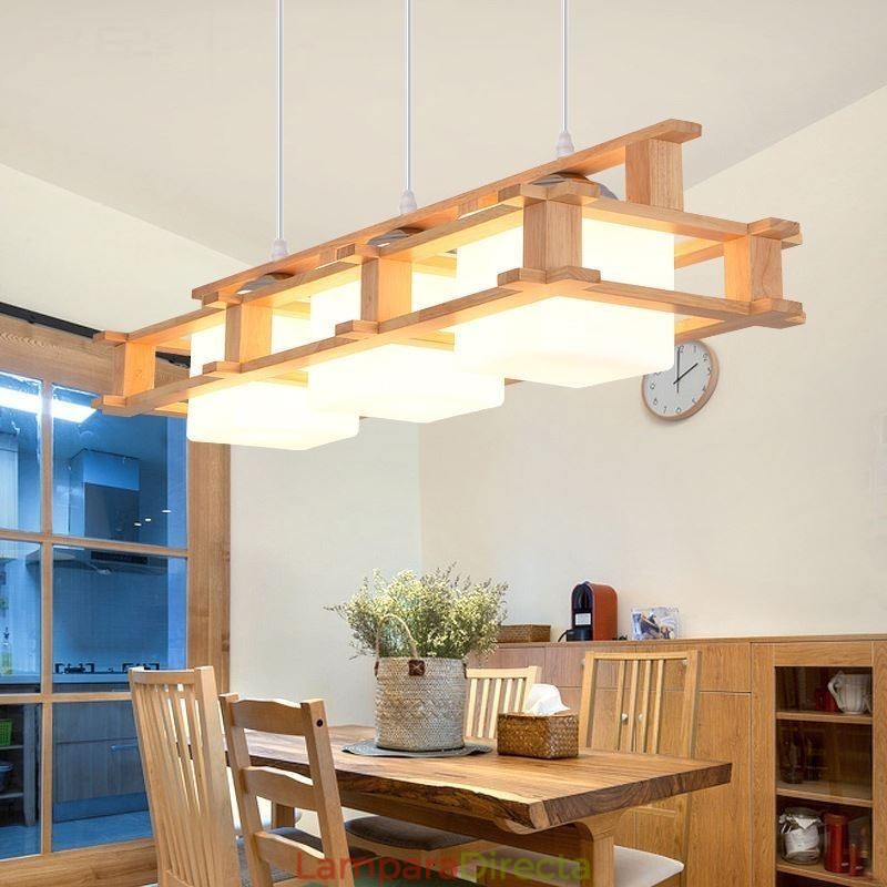 Lámpara colgante creativa de 3 luces de roble, lámpara de techo decorativa de madera para cafetería