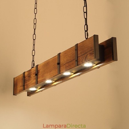 Lámpara colgante de estilo industrial rectangular de madera para techo tipo isla