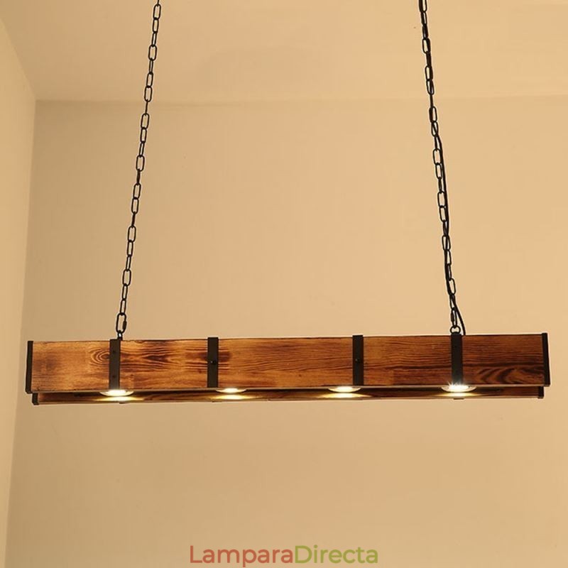 Lámpara colgante de estilo industrial rectangular de madera para techo tipo isla