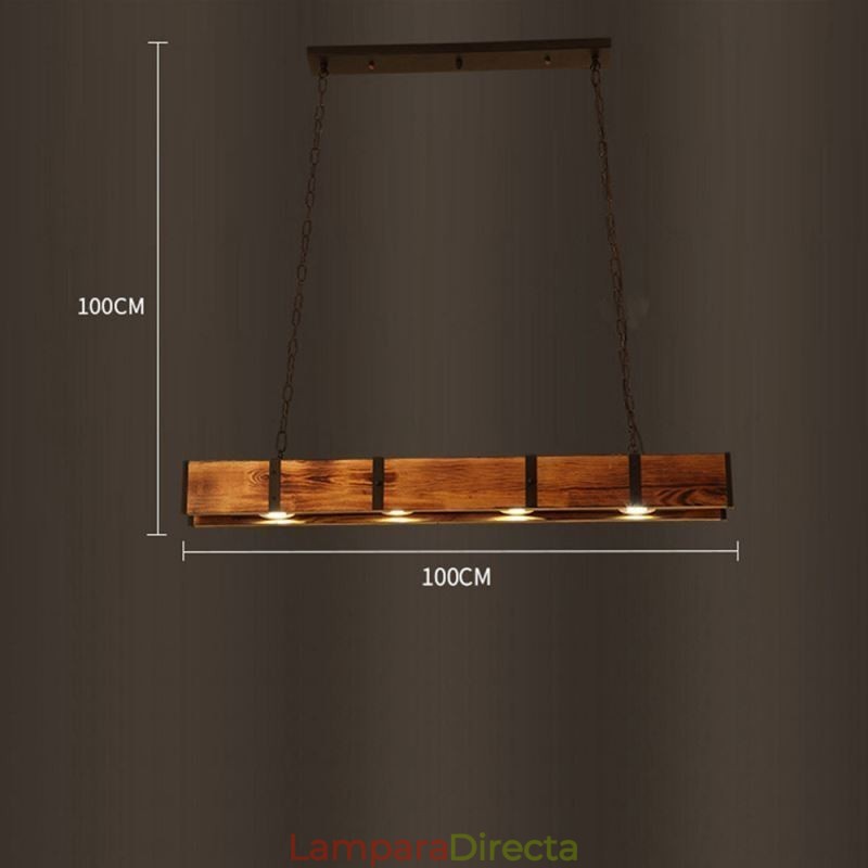 Lámpara colgante de estilo industrial rectangular de madera para techo tipo isla