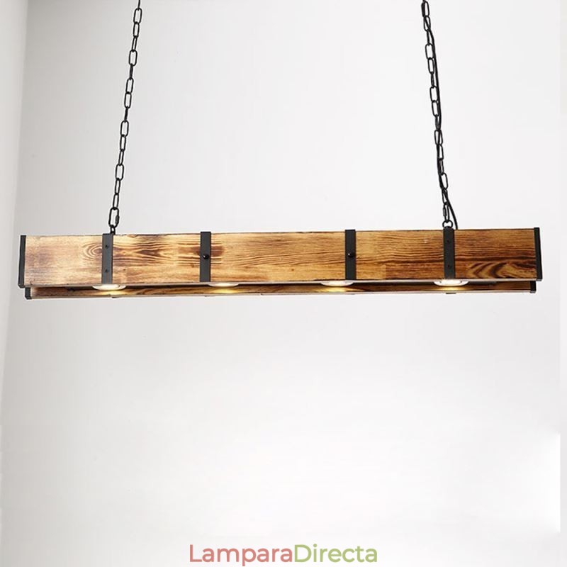 Lámpara colgante de estilo industrial rectangular de madera para techo tipo isla