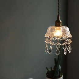 Lámpara colgante de cristal elegante, mini lámpara colgante de un solo cabezal