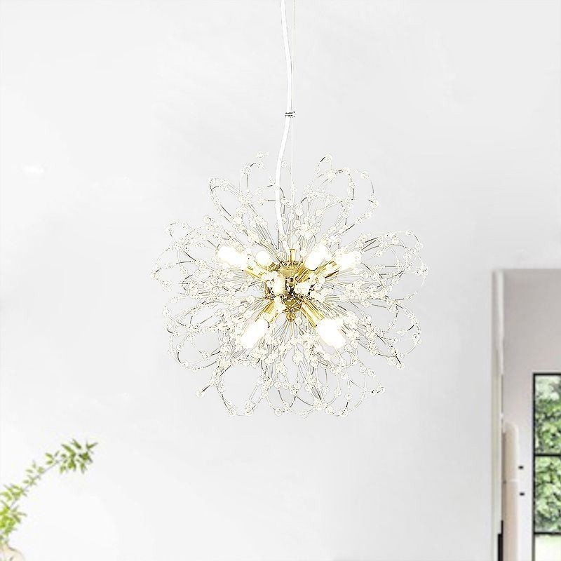 Lámpara colgante de cristal de diente de león, elegante lámpara de araña