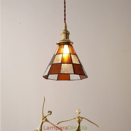 Lámpara colgante de cristal con celosía retro, estilo japonés