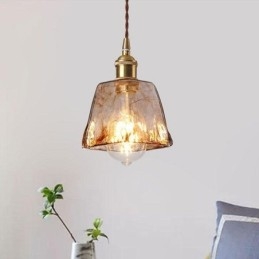 Lámpara colgante de cristal única en miniatura, estilo japonés, color ámbar, iluminación decorativa.