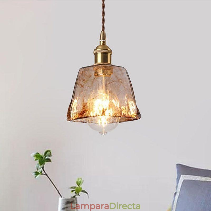 Lámpara colgante de cristal única en miniatura, estilo japonés, color ámbar, iluminación decorativa.