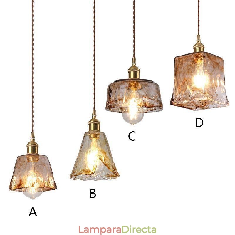 Lámpara colgante de cristal única en miniatura, estilo japonés, color ámbar, iluminación decorativa.