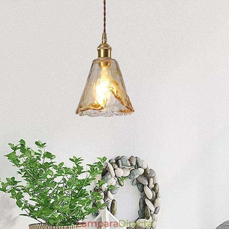 Lámpara colgante de cristal única en miniatura, estilo japonés, color ámbar, iluminación decorativa.