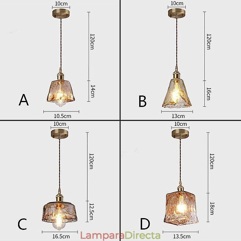 Lámpara colgante de cristal única en miniatura, estilo japonés, color ámbar, iluminación decorativa.