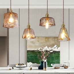 Lámpara colgante de cristal única en miniatura, estilo japonés, color ámbar, iluminación decorativa.