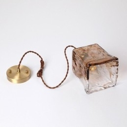 Lámpara colgante de cristal única en miniatura, estilo japonés, color ámbar, iluminación decorativa.