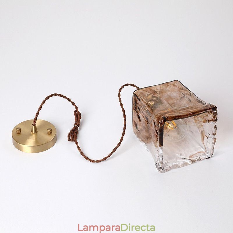 Lámpara colgante de cristal única en miniatura, estilo japonés, color ámbar, iluminación decorativa.