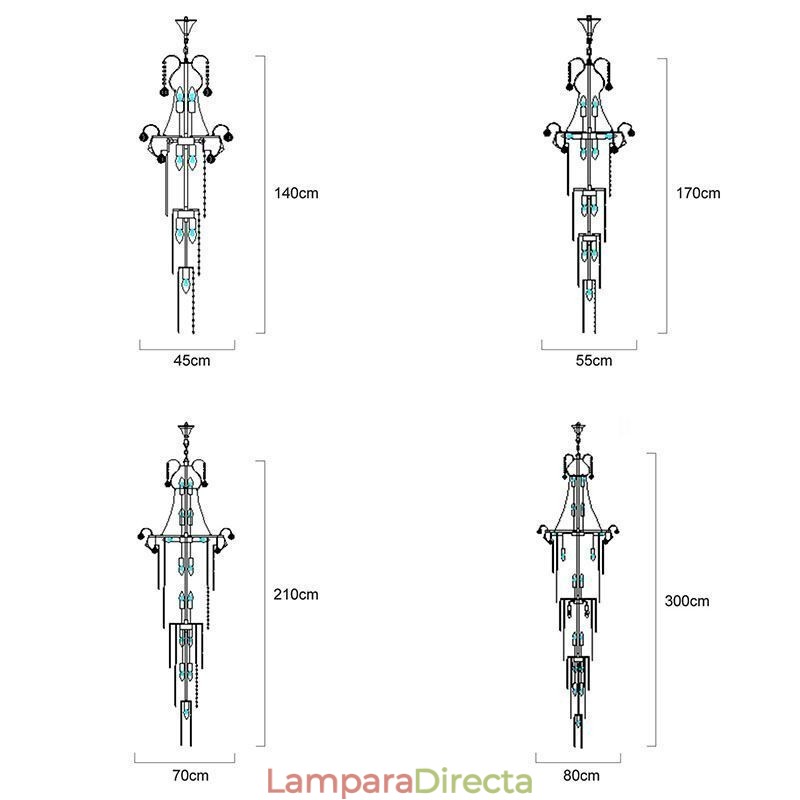 Elegante lámpara colgante larga de cristal