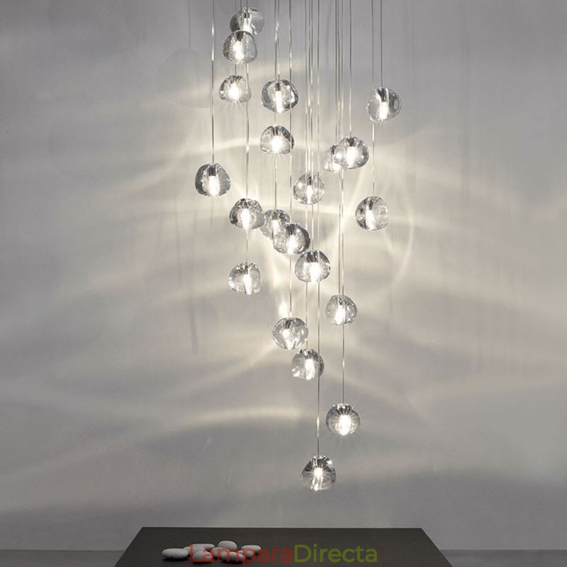 Lámpara colgante moderna de cristal en racimo, pantalla de cristal única, escalera dúplex