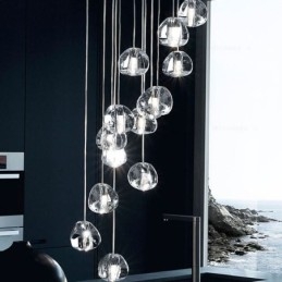 Lámpara colgante moderna de cristal en racimo, pantalla de cristal única, escalera dúplex