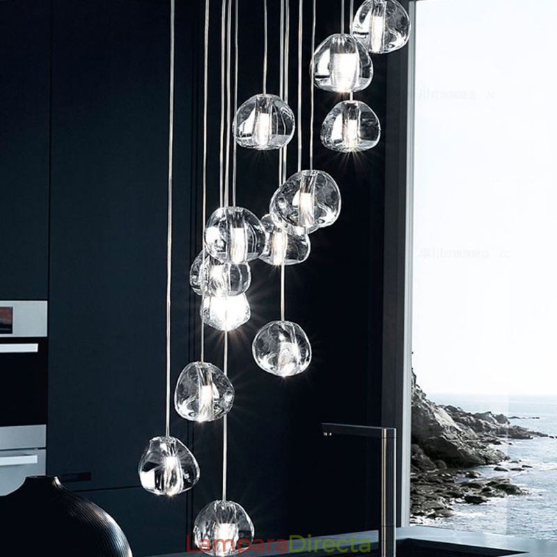 Lámpara colgante moderna de cristal en racimo, pantalla de cristal única, escalera dúplex