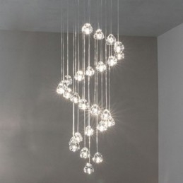 Lámpara colgante moderna de cristal en racimo, pantalla de cristal única, escalera dúplex