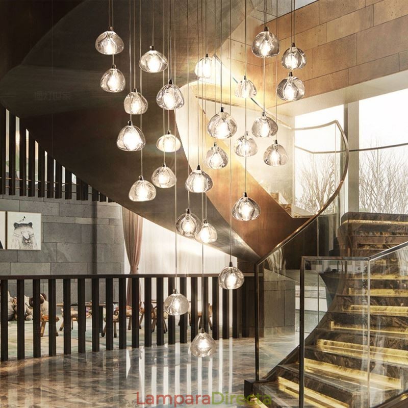 Lámpara colgante moderna de cristal en racimo, pantalla de cristal única, escalera dúplex