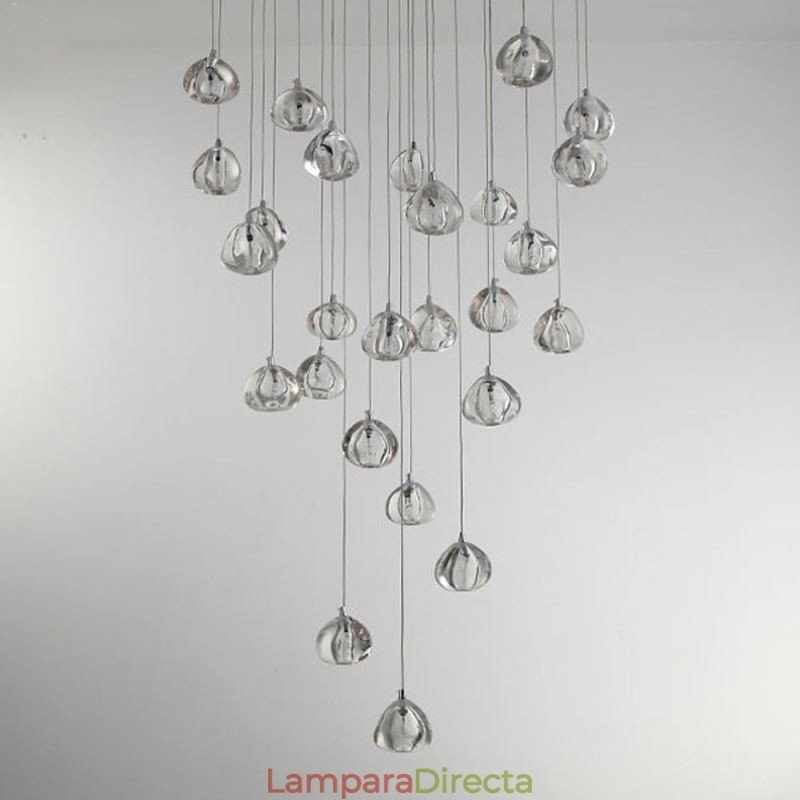 Lámpara colgante moderna de cristal en racimo, pantalla de cristal única, escalera dúplex