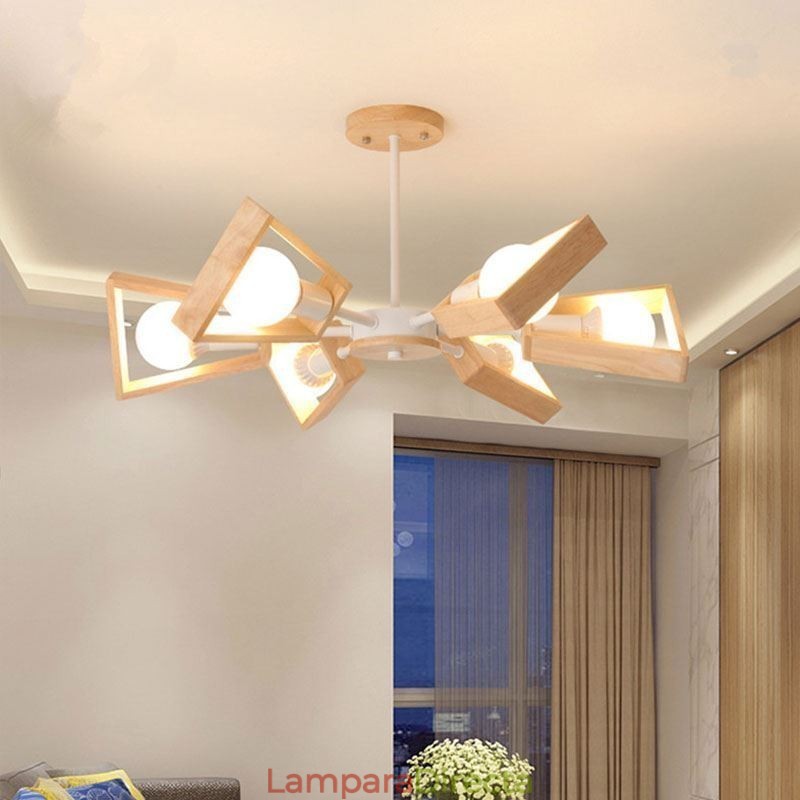 Lámpara colgante de madera elegante y moderna con forma de abanico