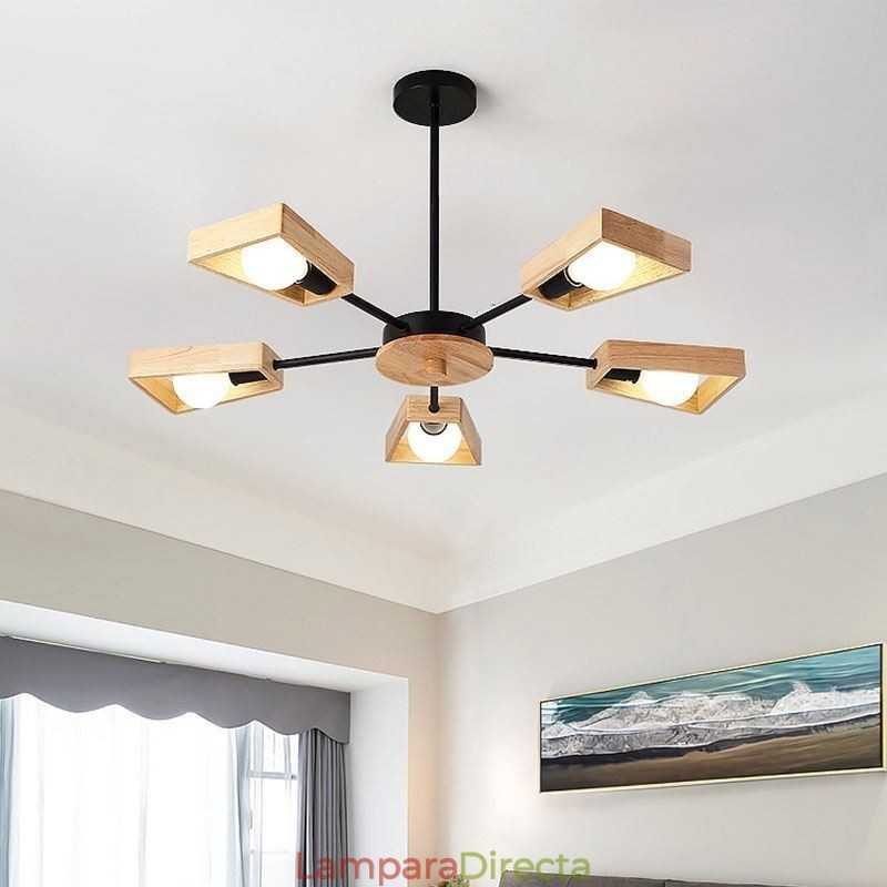 Lámpara colgante de madera elegante y moderna con forma de abanico