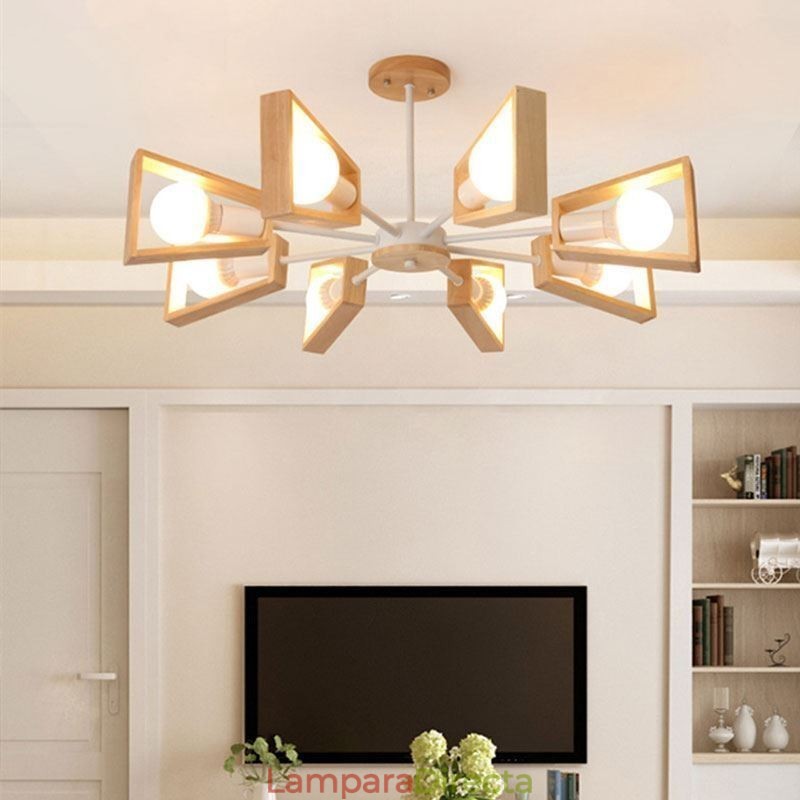 Lámpara colgante de madera elegante y moderna con forma de abanico