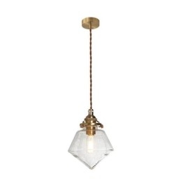 Lámpara colgante de cristal con forma de diamante de 1 luz, accesorio de iluminación de cristal con burbujas