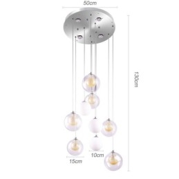 Lámpara colgante de techo de cristal en racimo, níquel dorado cepillado y bola de cristal lechoso