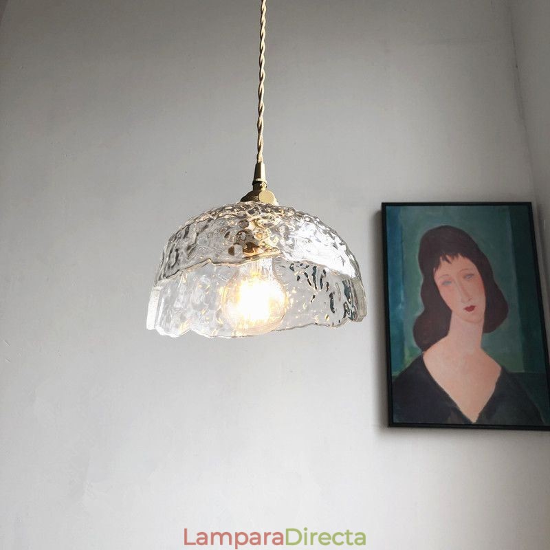 Lámpara colgante de vidrio de latón irregular Lámpara de techo de vidrio martillado