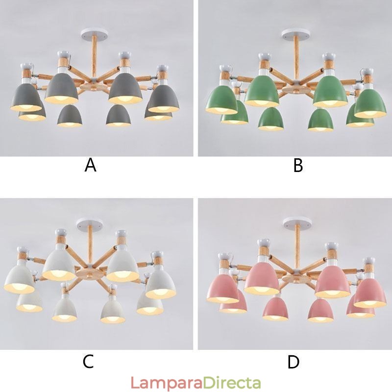 Lámpara colgante nórdica Macaron, lámpara de araña creativa de madera